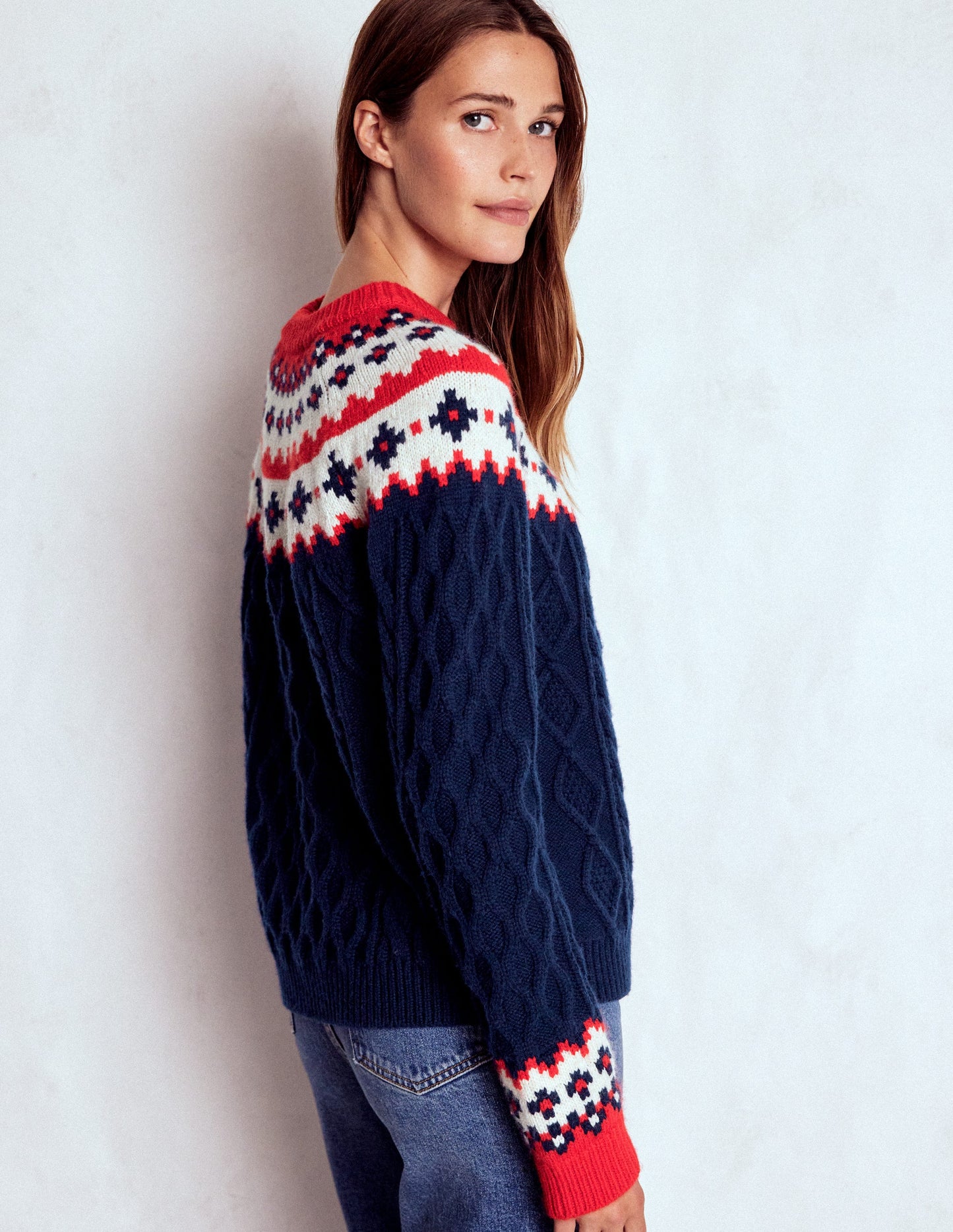 Eleanor Fair Isle Sweater-Navy Cable
