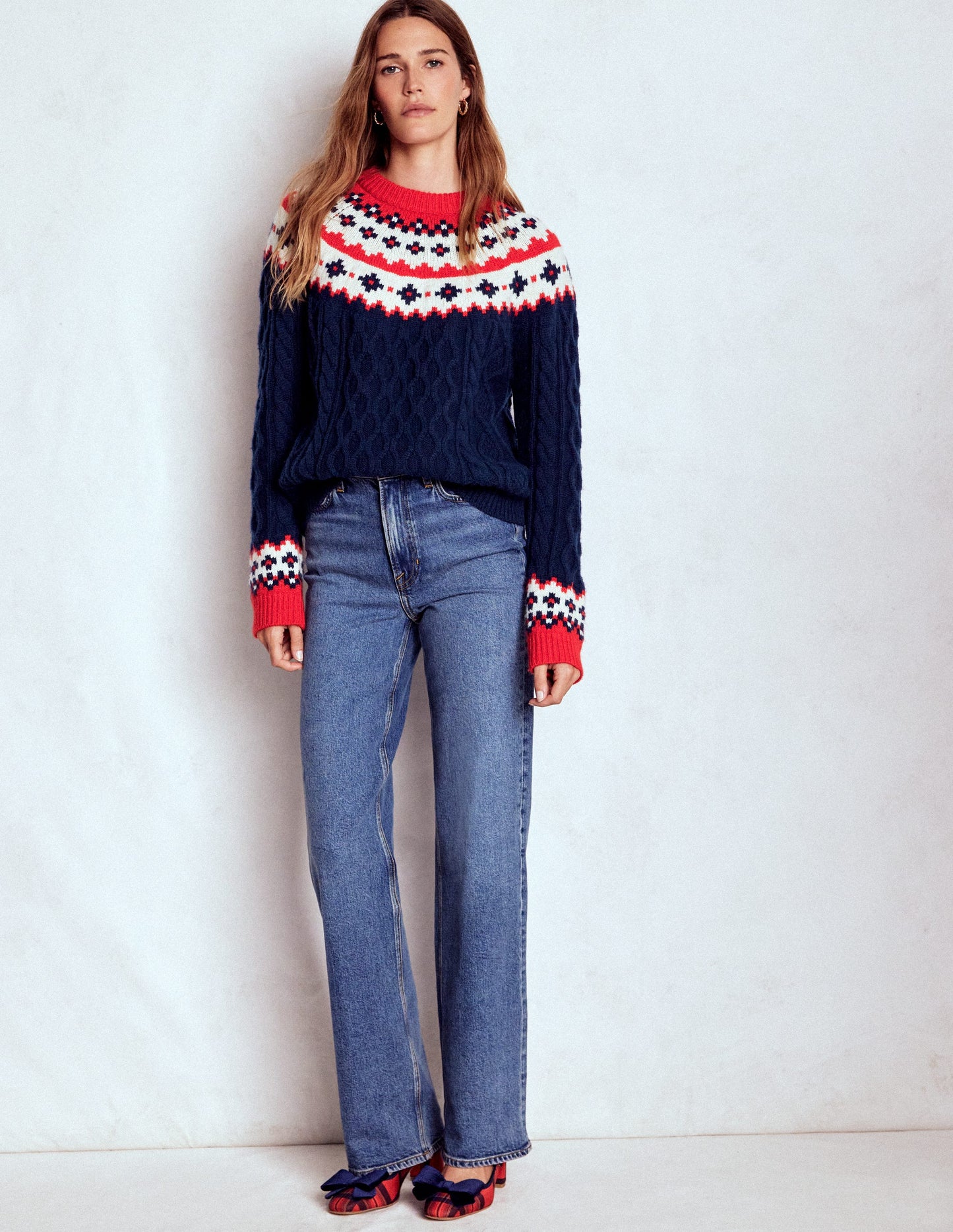 Eleanor Fair Isle Sweater-Navy Cable