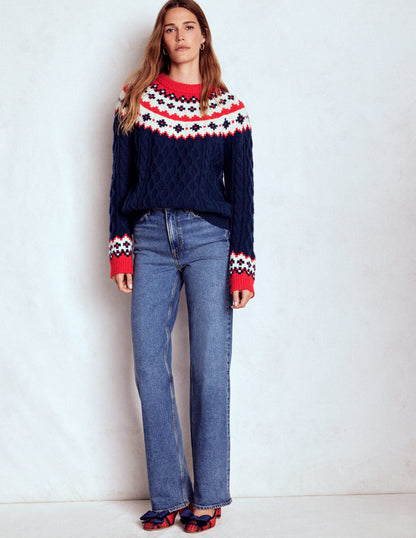 Eleanor Fair Isle Sweater-Navy Cable-4