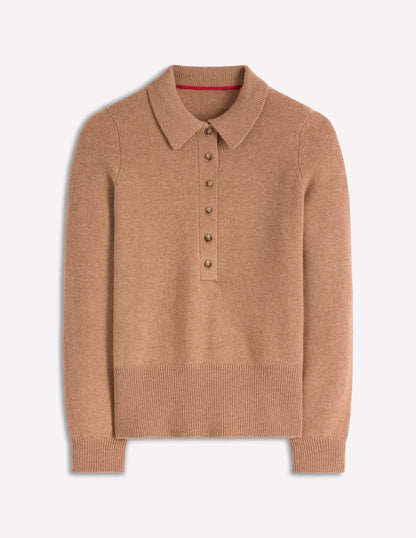 Collared Cashmere Sweater-Camel Melange-5