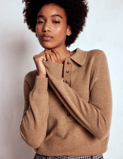 Collared Cashmere Sweater-Camel Melange-1