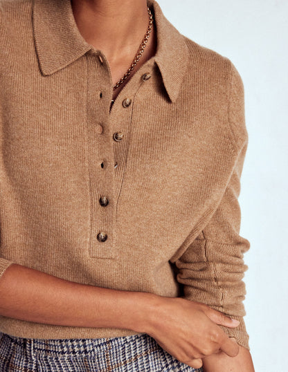 Collared Cashmere Sweater-Camel Melange-2