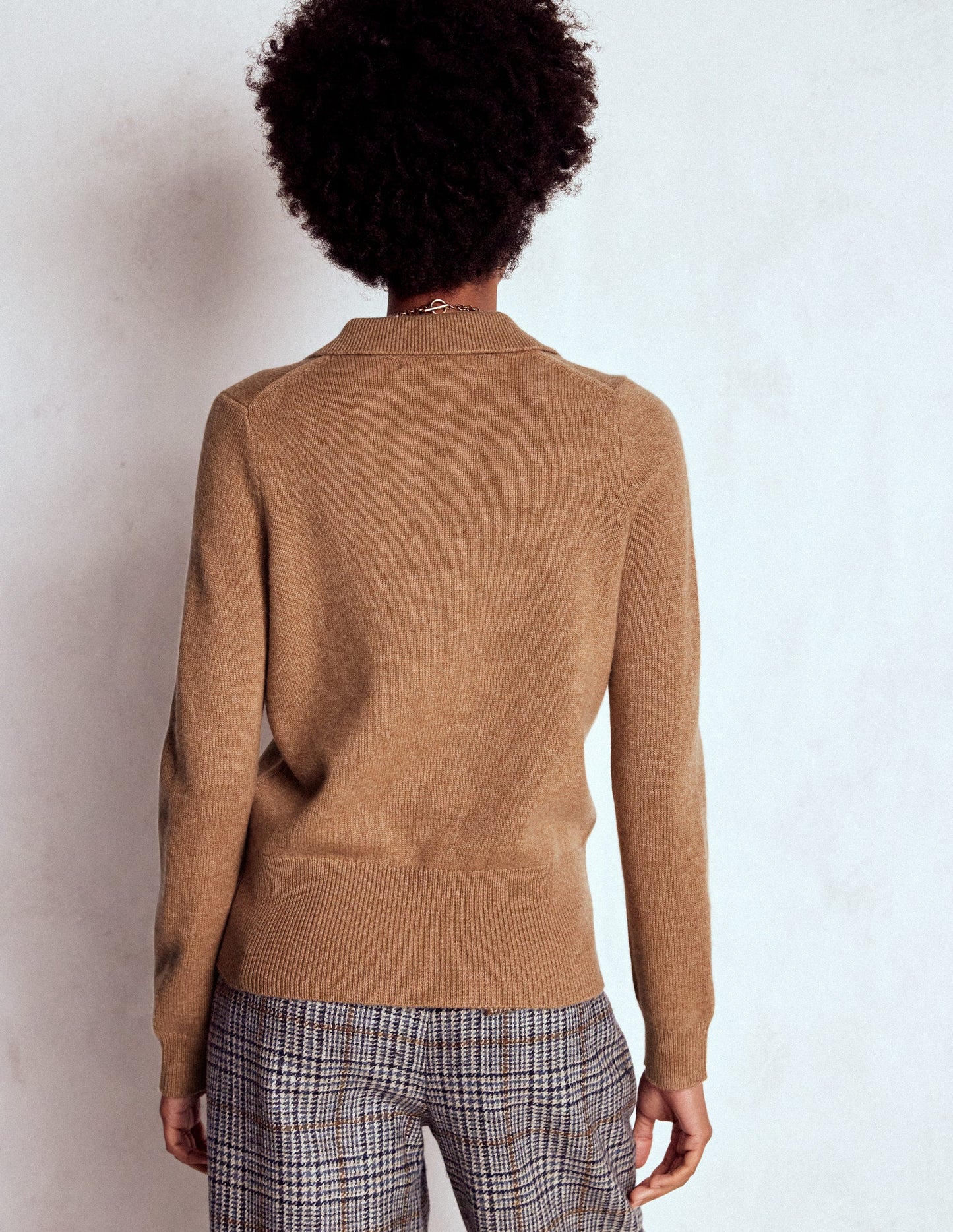 Collared Cashmere Sweater-Camel Melange