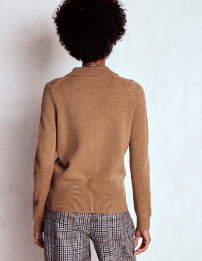 Collared Cashmere Sweater-Camel Melange-3