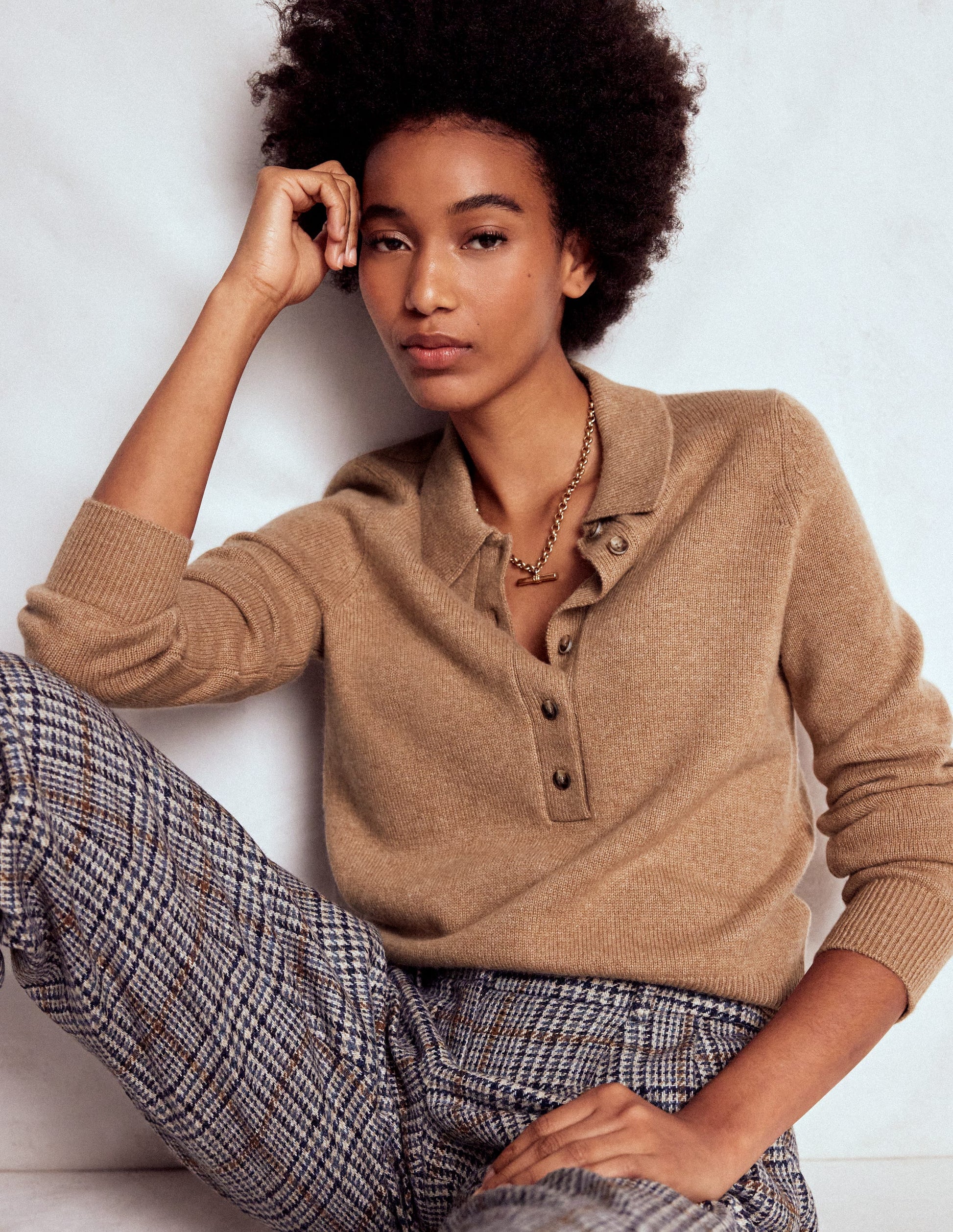 Collared Cashmere Sweater-Camel Melange-4