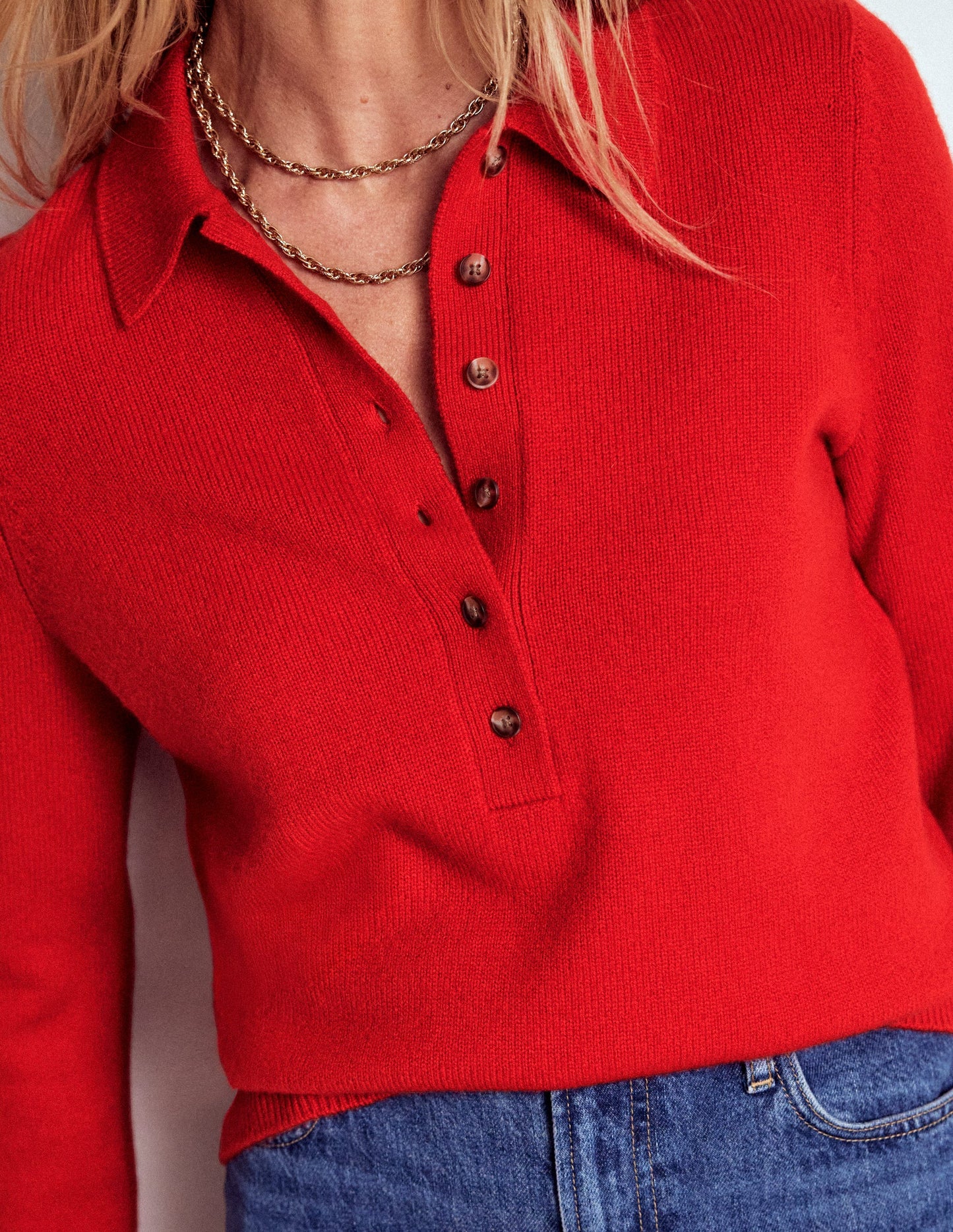 Collared Cashmere Sweater-Poppy Red