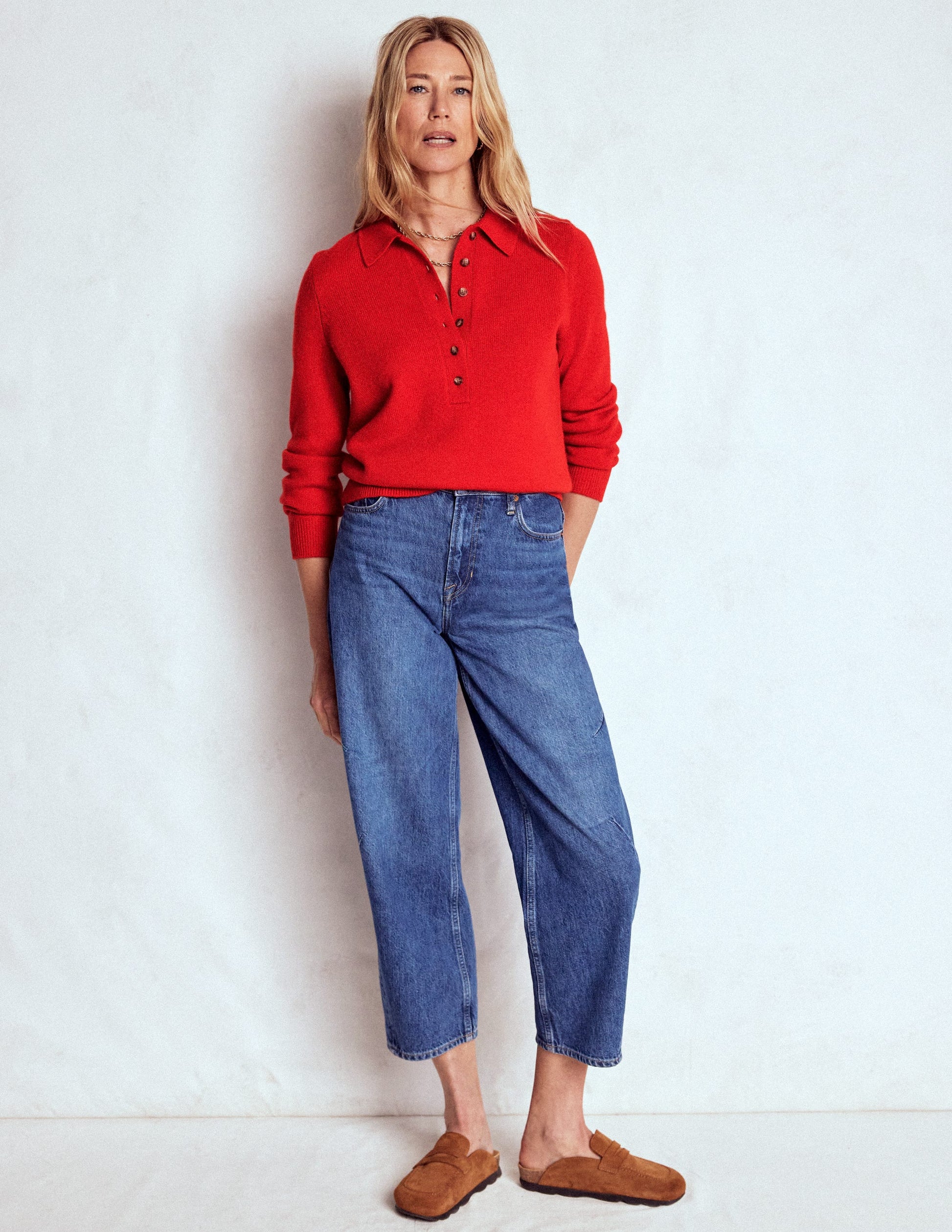 Collared Cashmere Sweater-Poppy Red-4