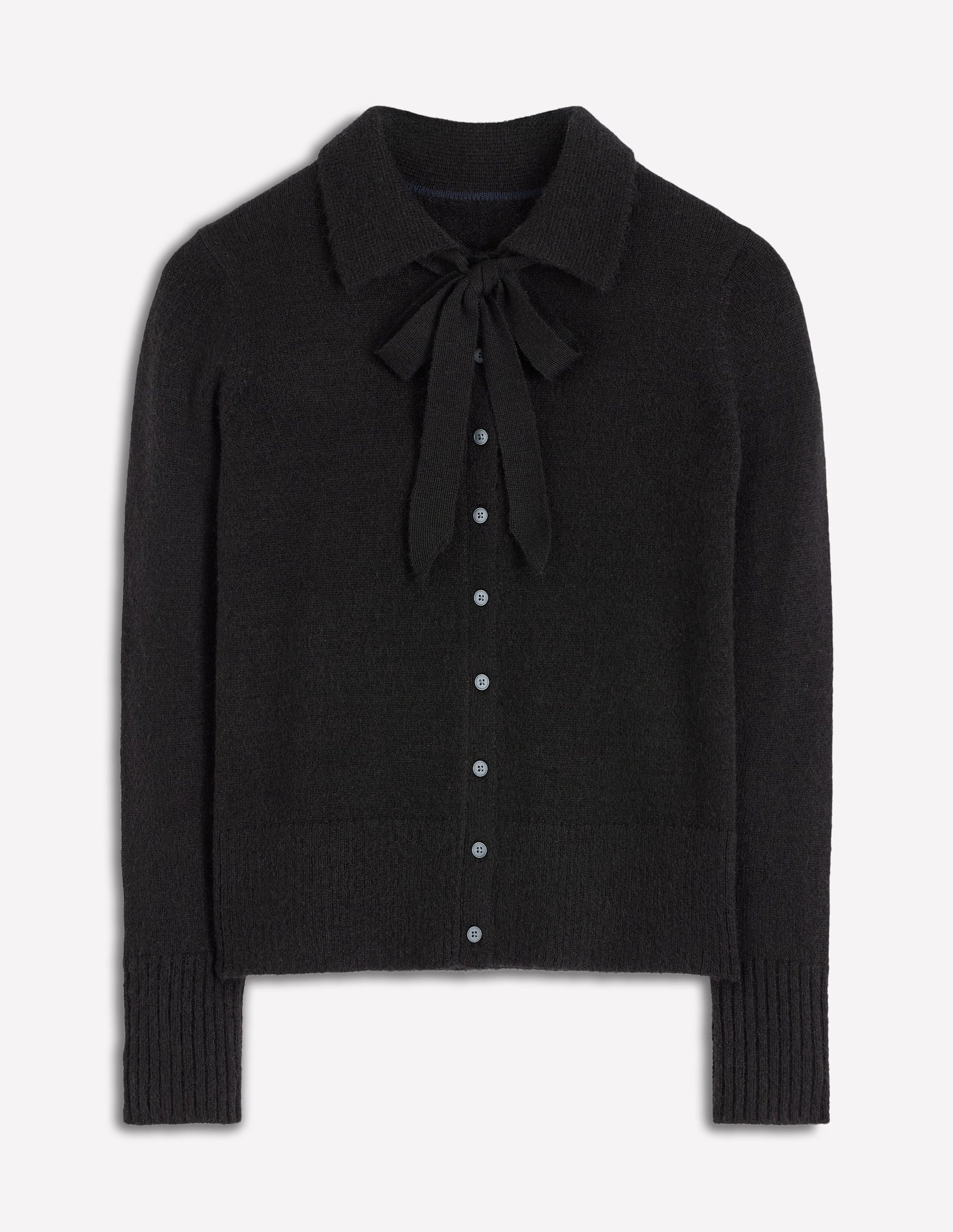 Collared Tie Front Cardigan-Black-6