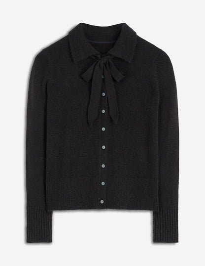 Collared Tie Front Cardigan-Black-6