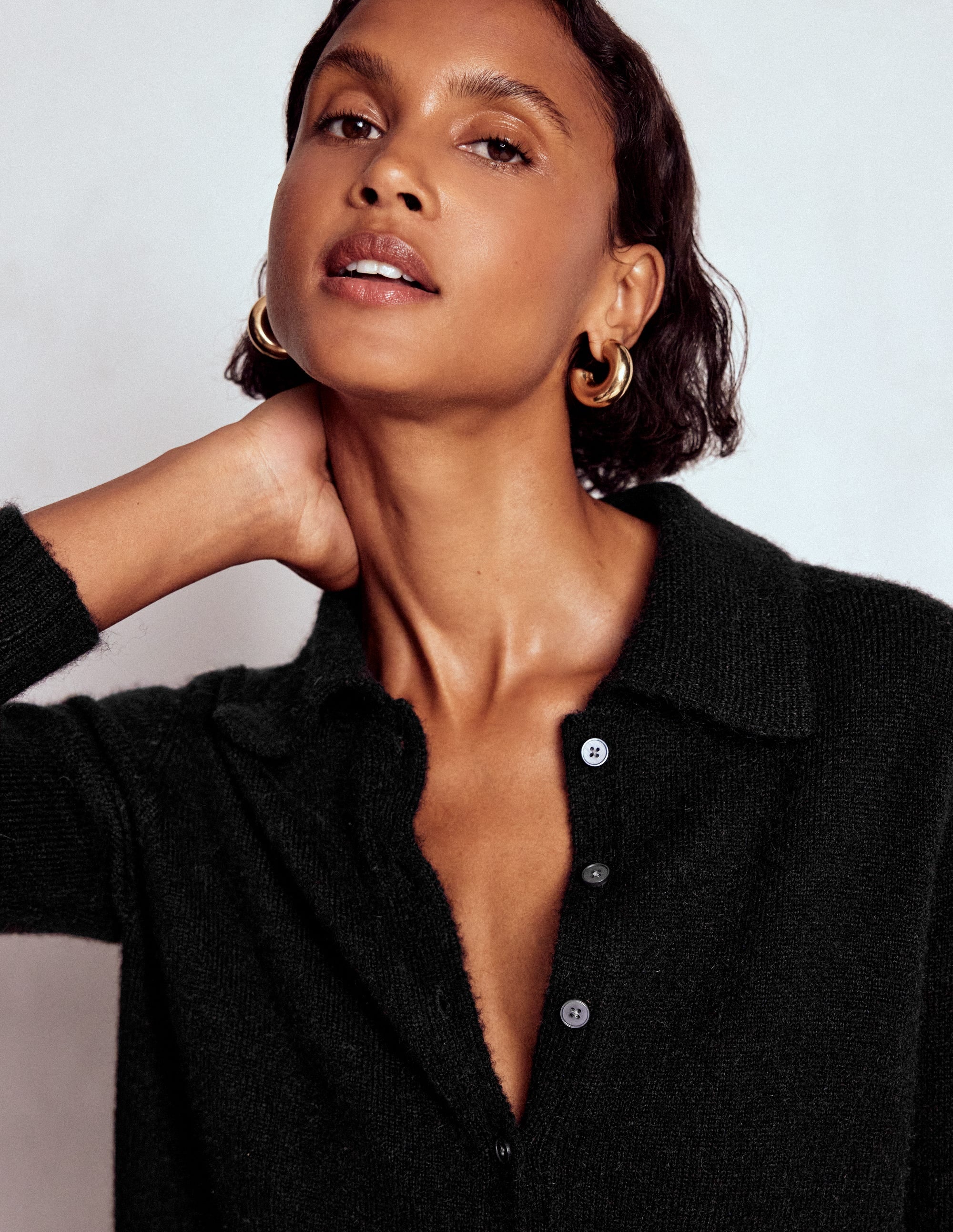 Collared Tie Front Cardigan-Black - Image 2