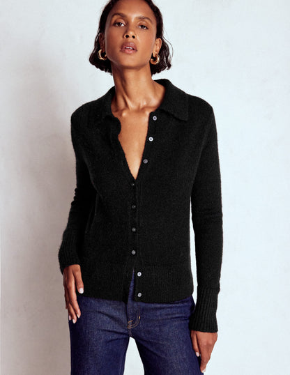 Collared Tie Front Cardigan-Black-4