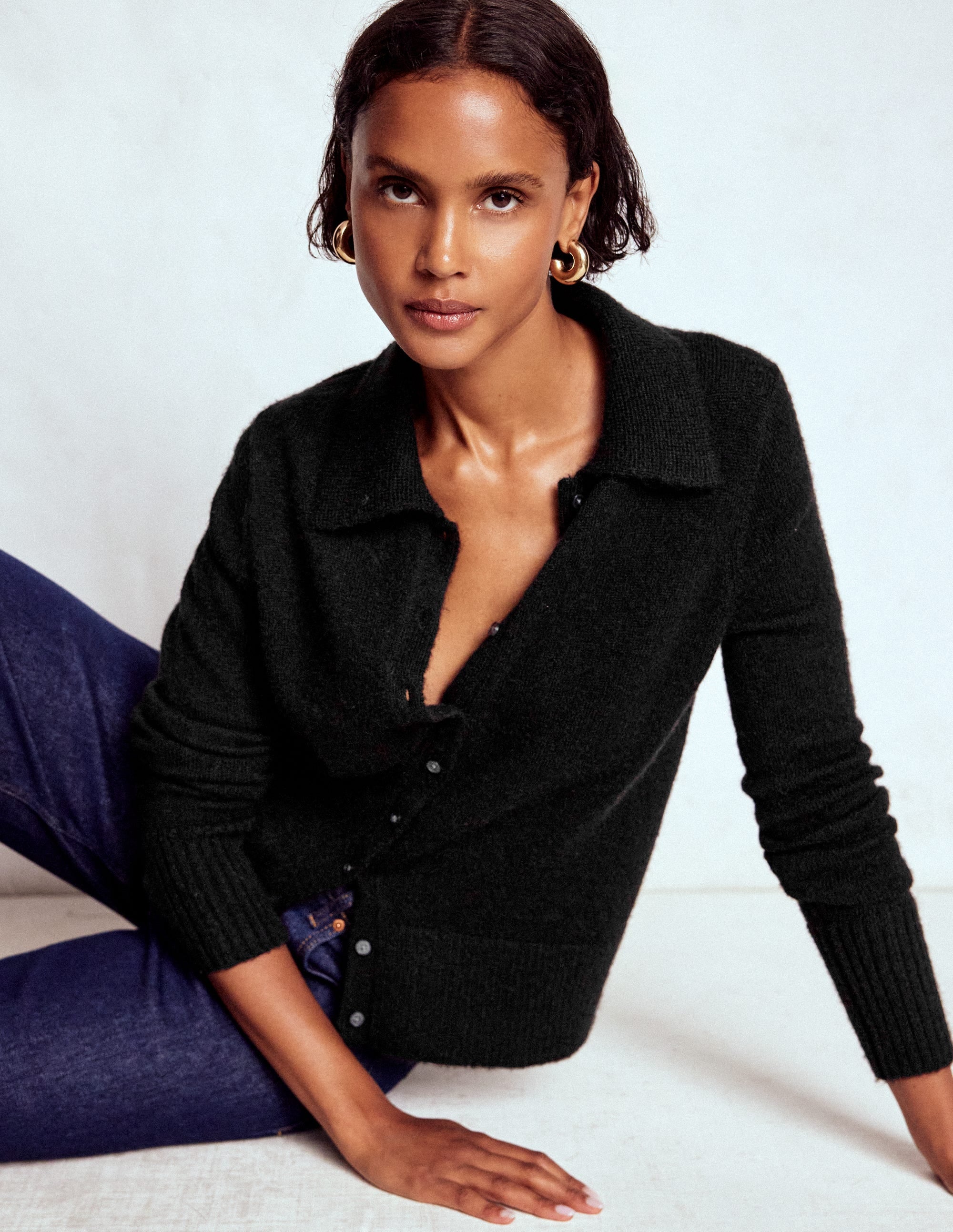 Collared Tie Front Cardigan-Black | Boden USA