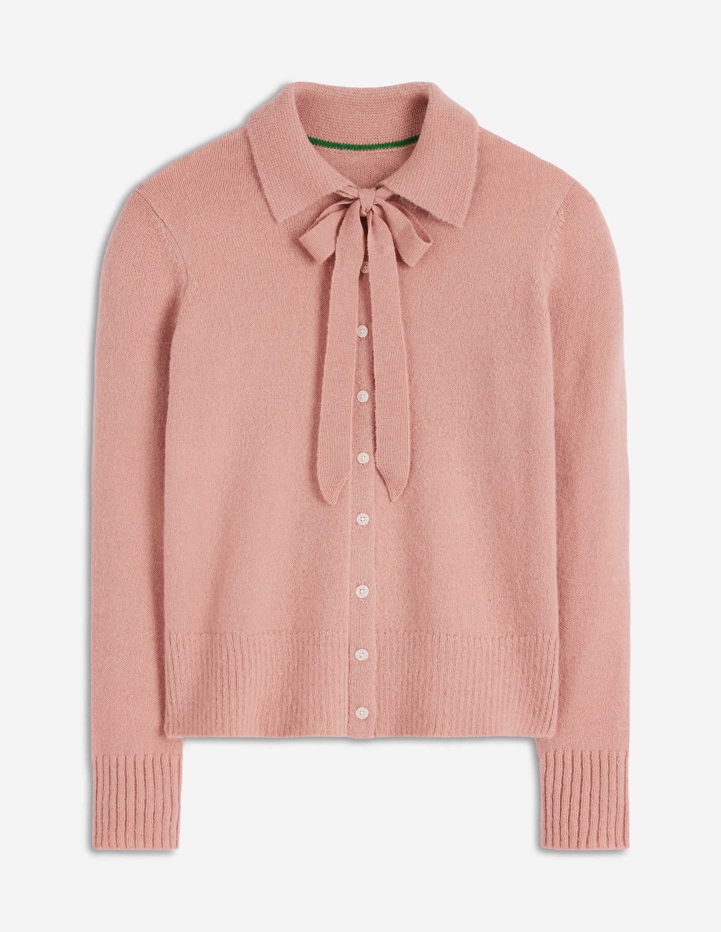 Collared Tie Front Cardigan-Misty Rose Pink