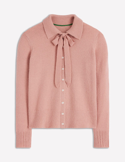 Collared Tie Front Cardigan-Misty Rose Pink-5