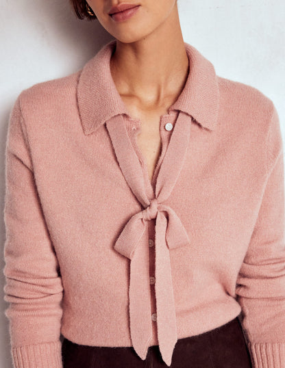 Collared Tie Front Cardigan-Misty Rose Pink-2