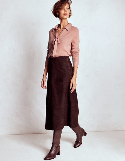 Collared Tie Front Cardigan-Misty Rose Pink-4