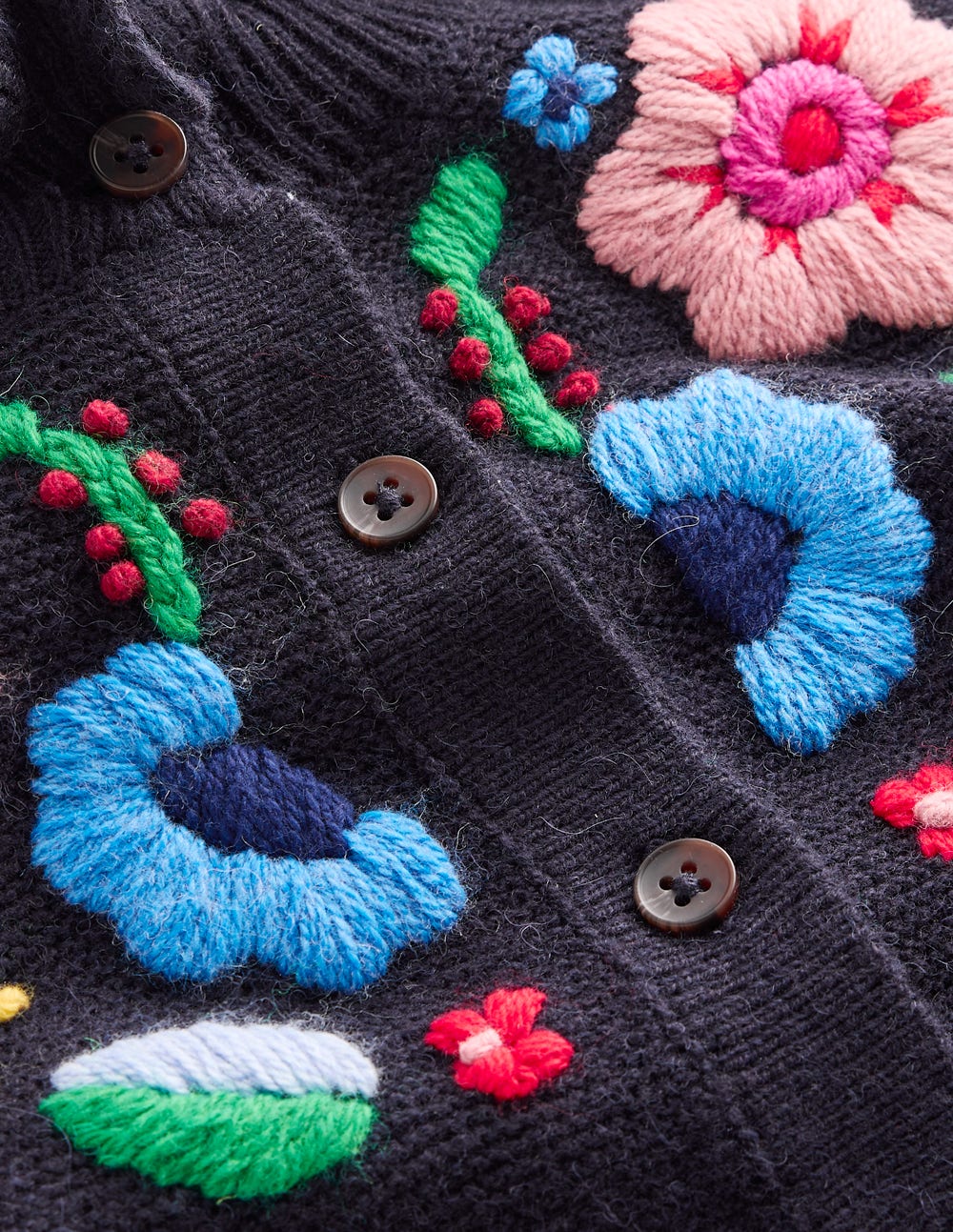 Embroidered Frill Cardigan-Navy | Boden USA