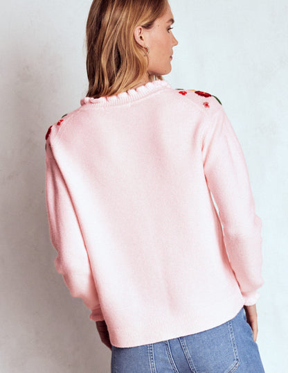 Embroidered Frill Cardigan-Blooming Pink-3