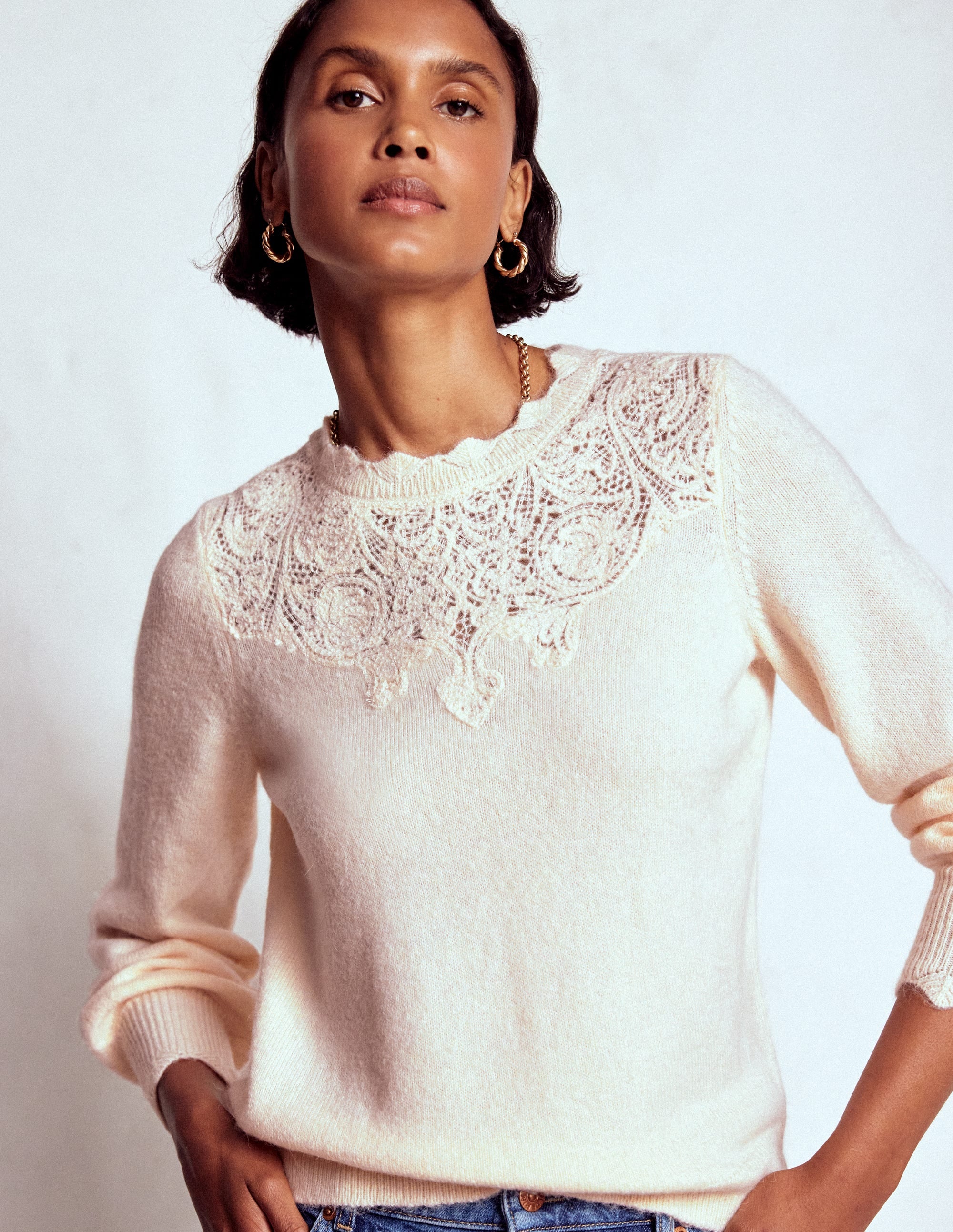 Fluffy Embroidered Sweater-Almond Milk - Image 1