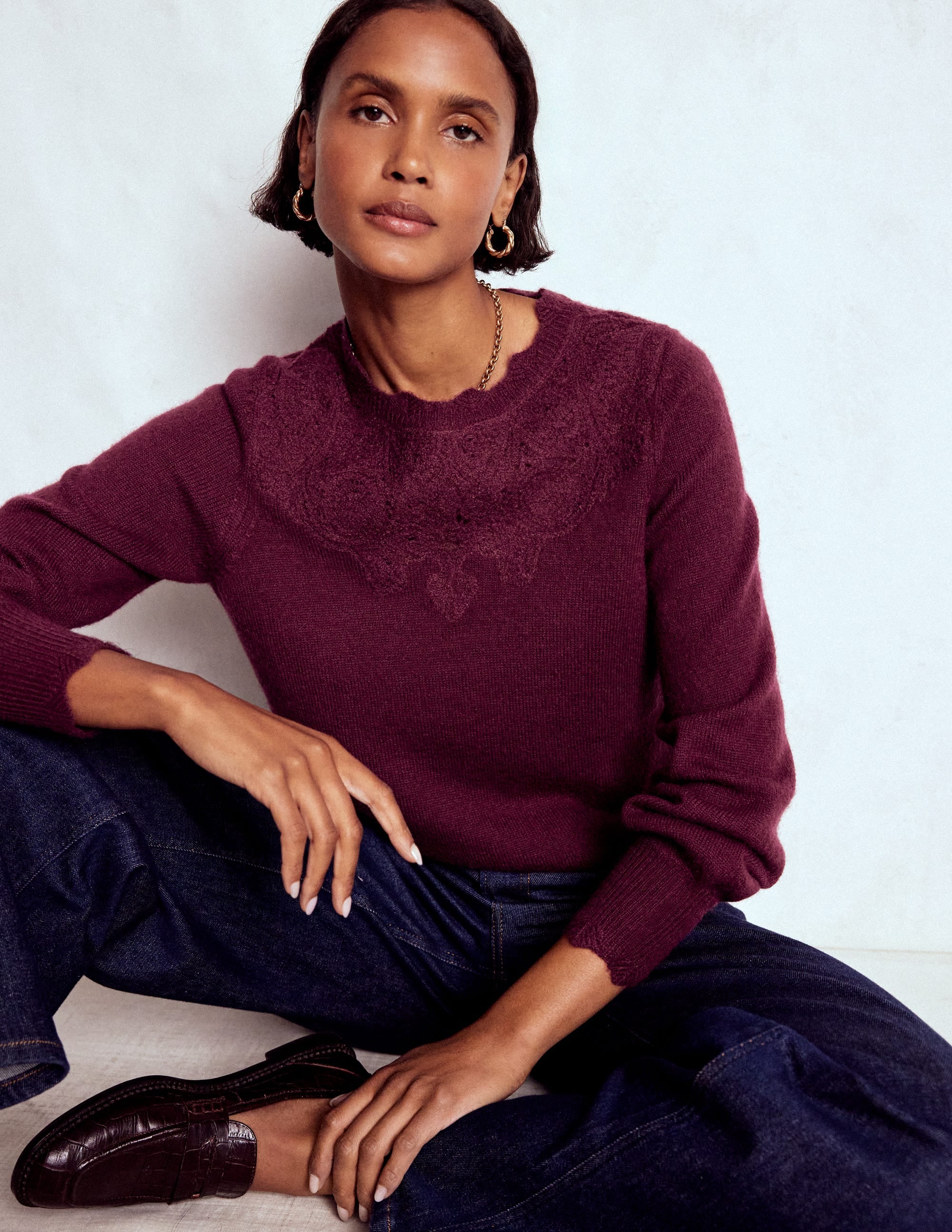Fluffy Embroidered Sweater-Deep Wisteria - Image 1