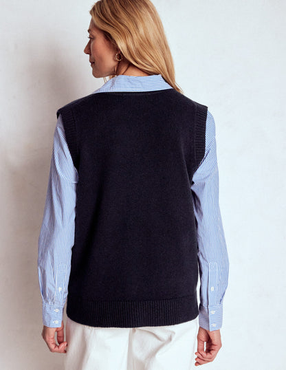 Marion Merino V-Neck Vest-Navy-3