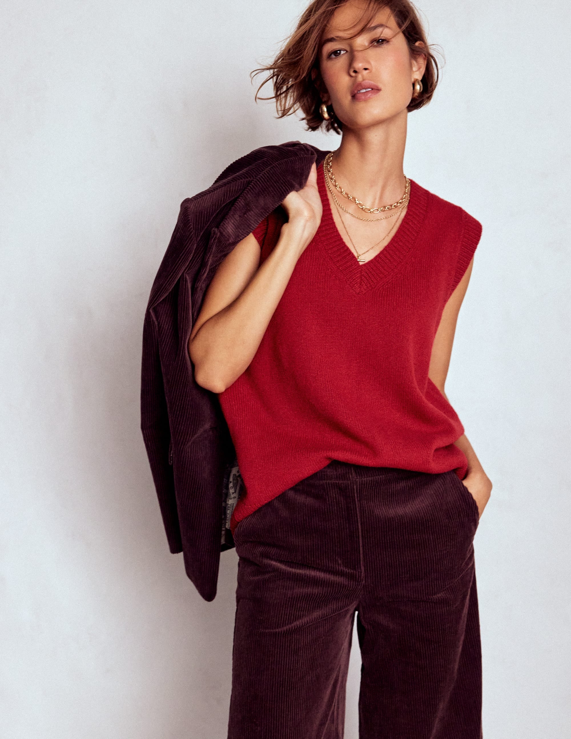 Marion Merino V-Neck Vest-Crimson Red - Image 1