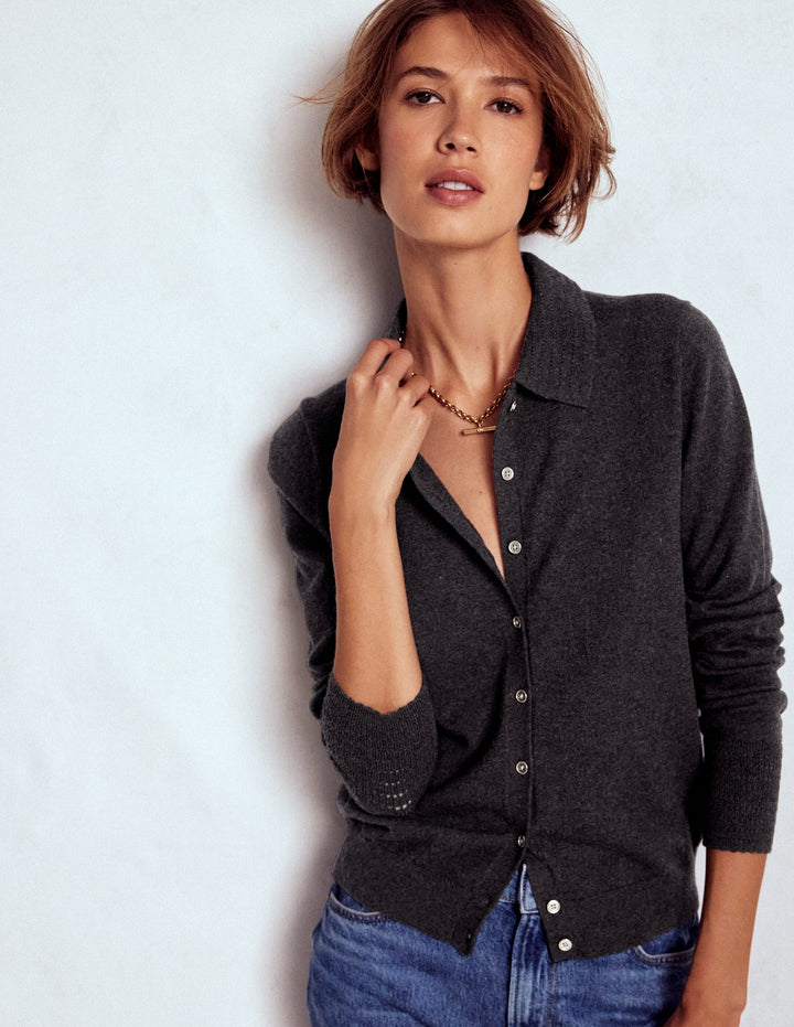 Briony Stitch Cardigan-Charcoal Melange