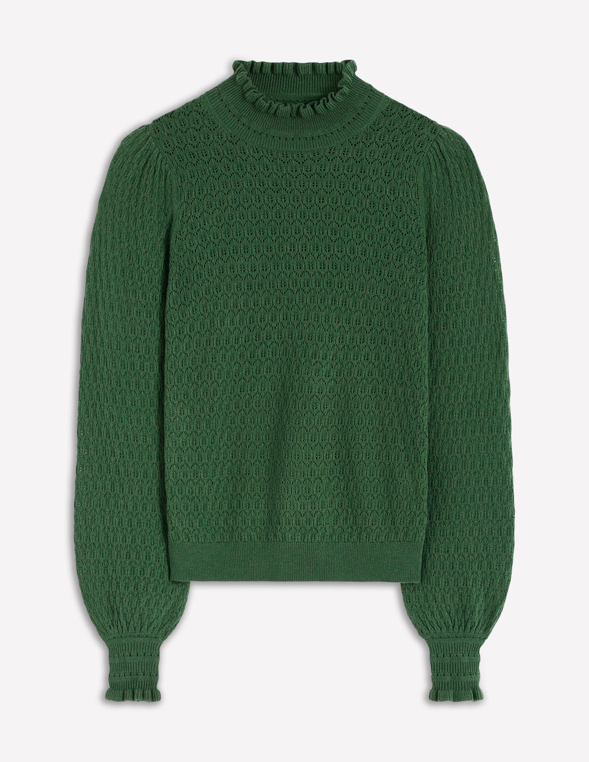 Pointelle Ruffle Sweater-Hunter Green-5