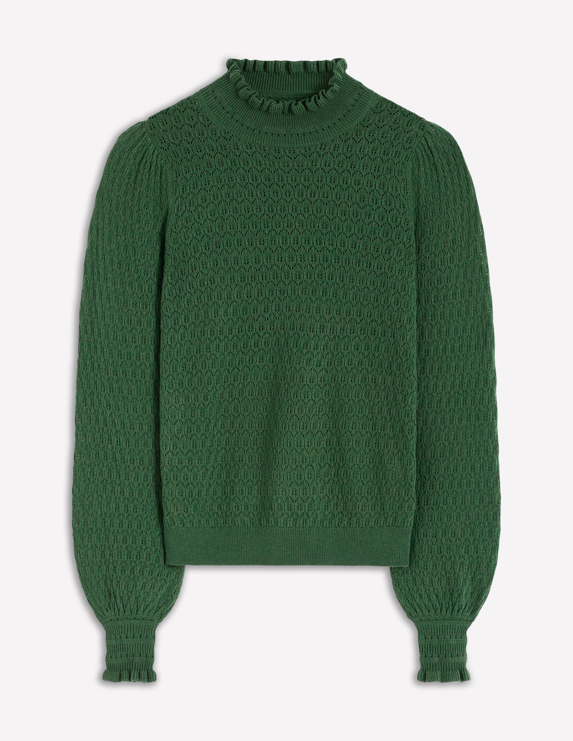 Pointelle Ruffle Sweater-Hunter Green - Image 5