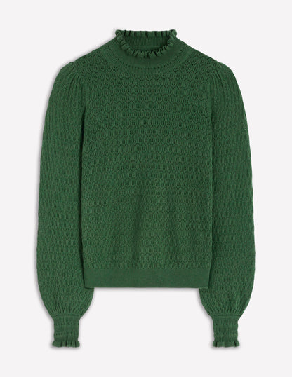 Pointelle Ruffle Sweater-Hunter Green-5