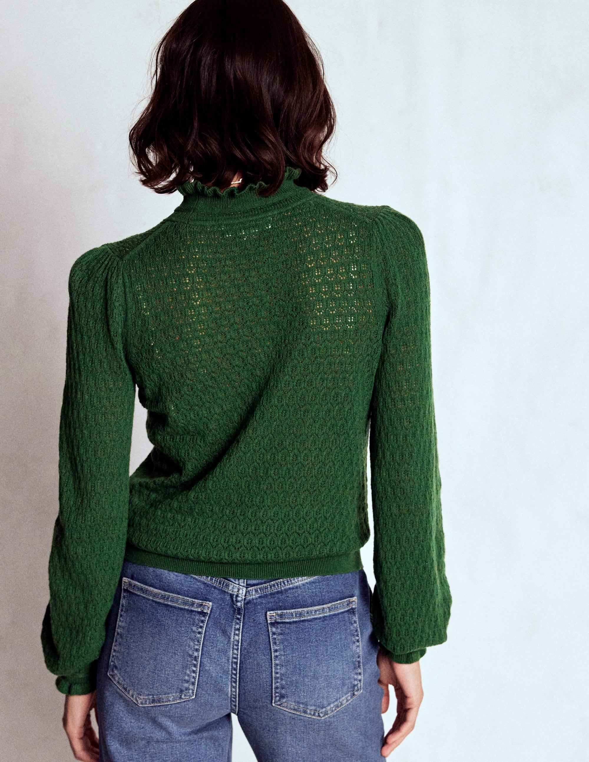 Pointelle Ruffle Sweater-Hunter Green - Image 3