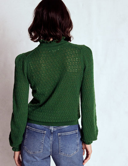 Pointelle Ruffle Sweater-Hunter Green-3