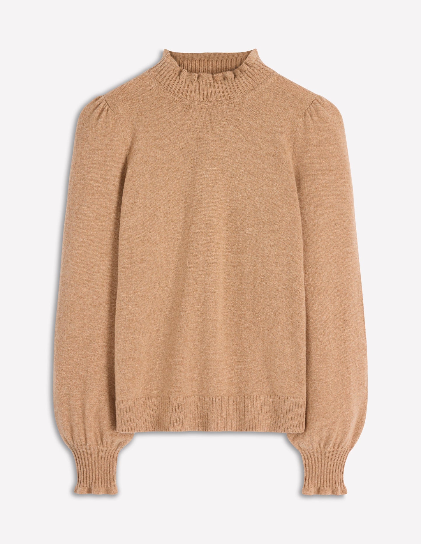 Frill Trim Cashmere Sweater-Camel Melange