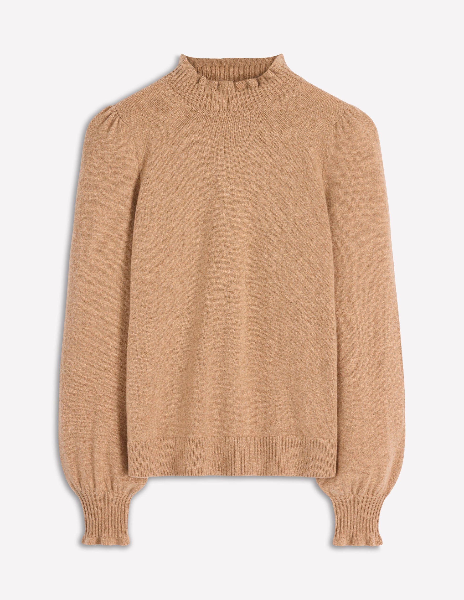 Frill Trim Cashmere Sweater-Camel Melange-5