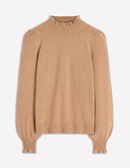 Frill Trim Cashmere Sweater-Camel Melange-5