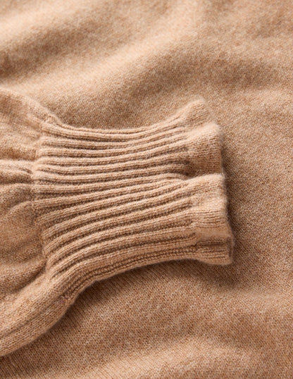 Frill Trim Cashmere Sweater-Camel Melange-6