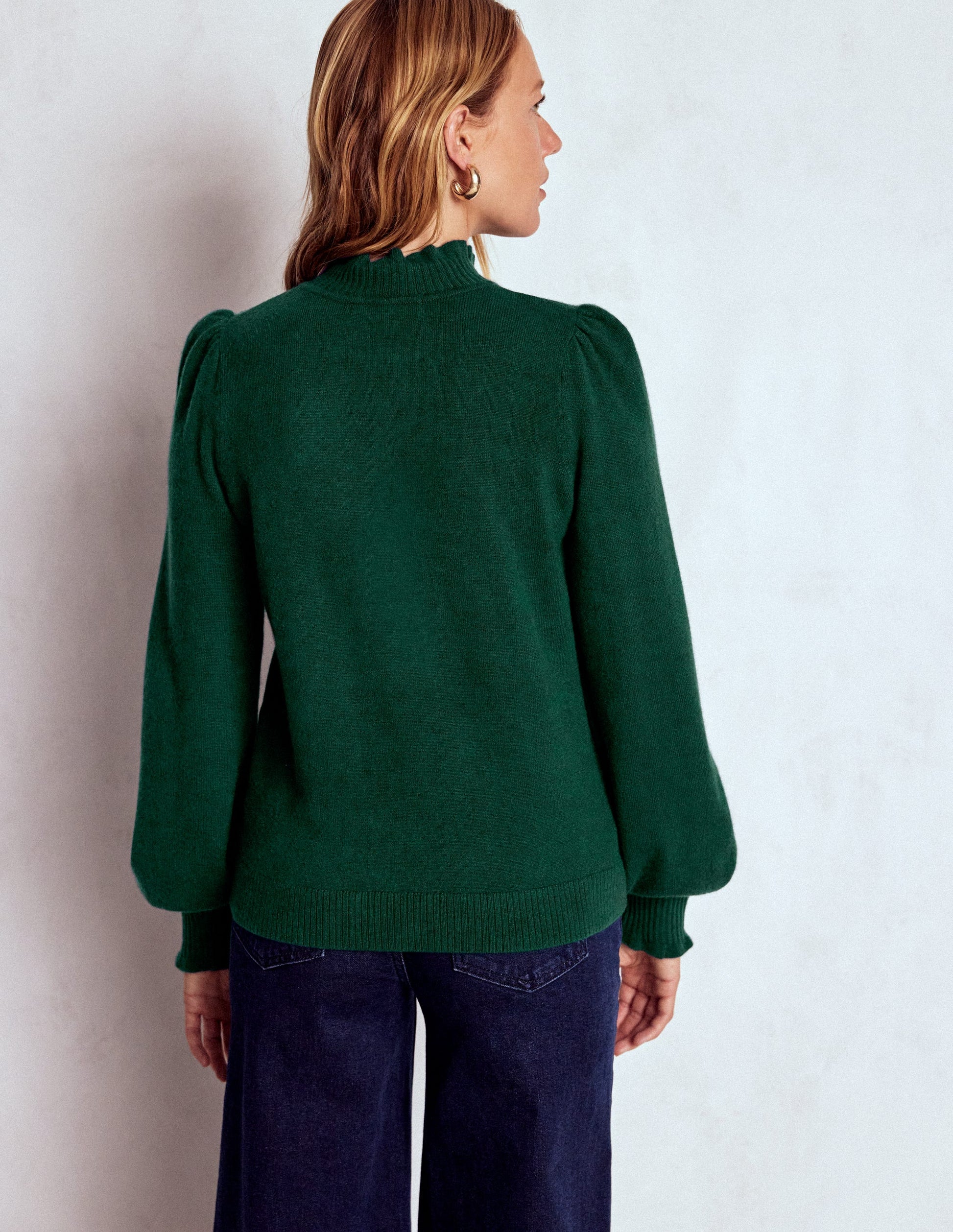 Frill Trim Cashmere Sweater-Mallard Blue-3