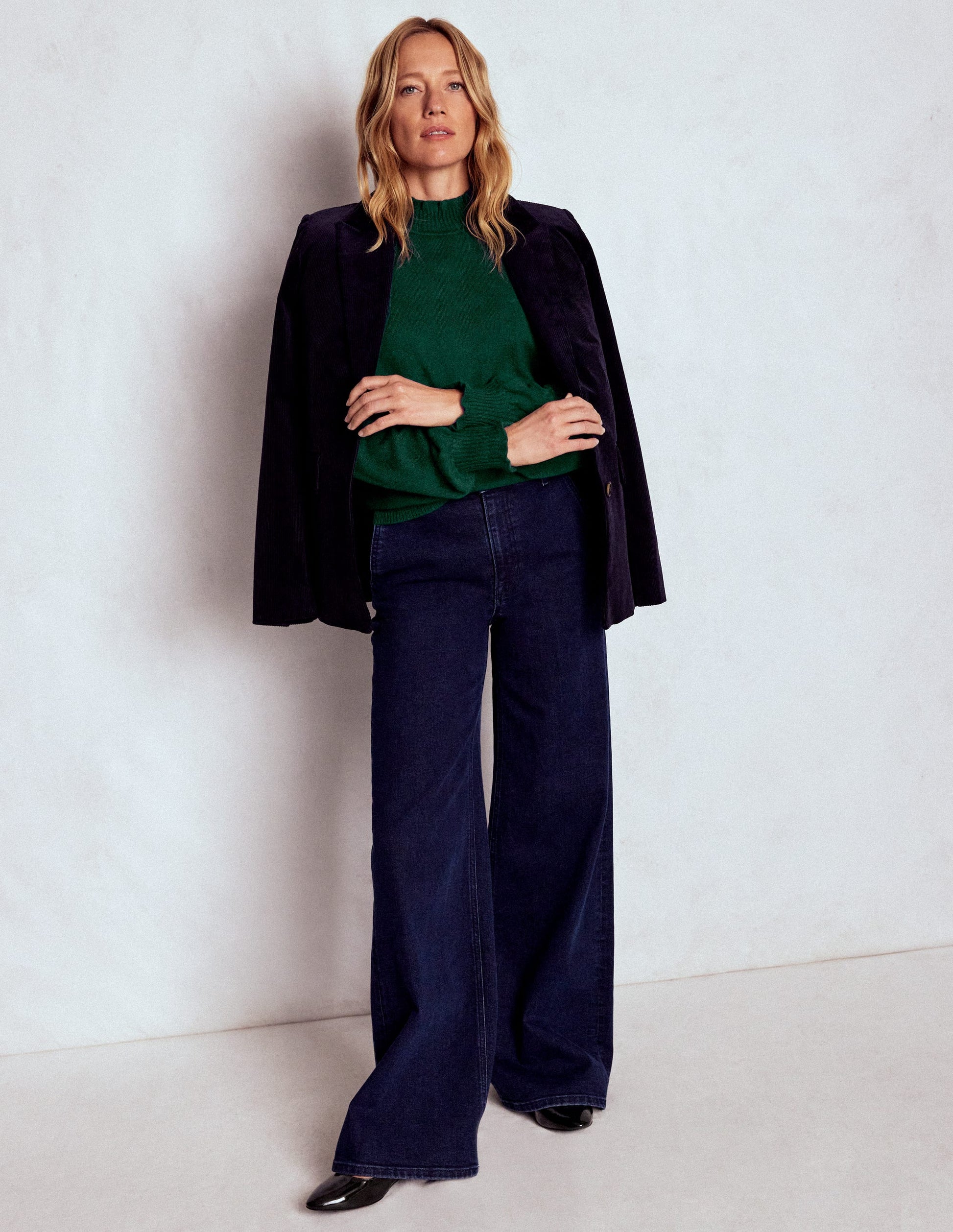 Frill Trim Cashmere Sweater-Mallard Blue-4