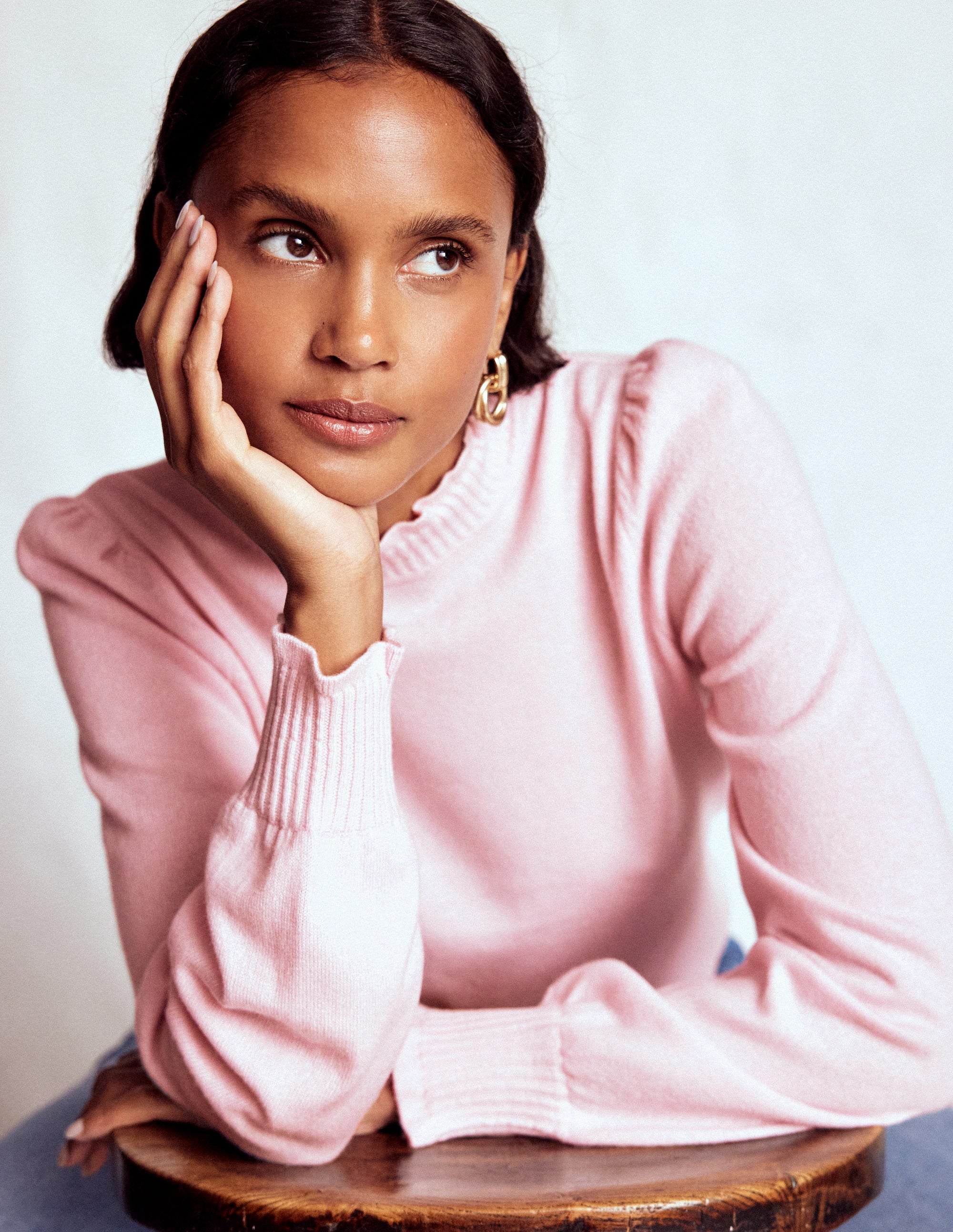 Frill Trim Cashmere Sweater-Chalk Pink - Image 1