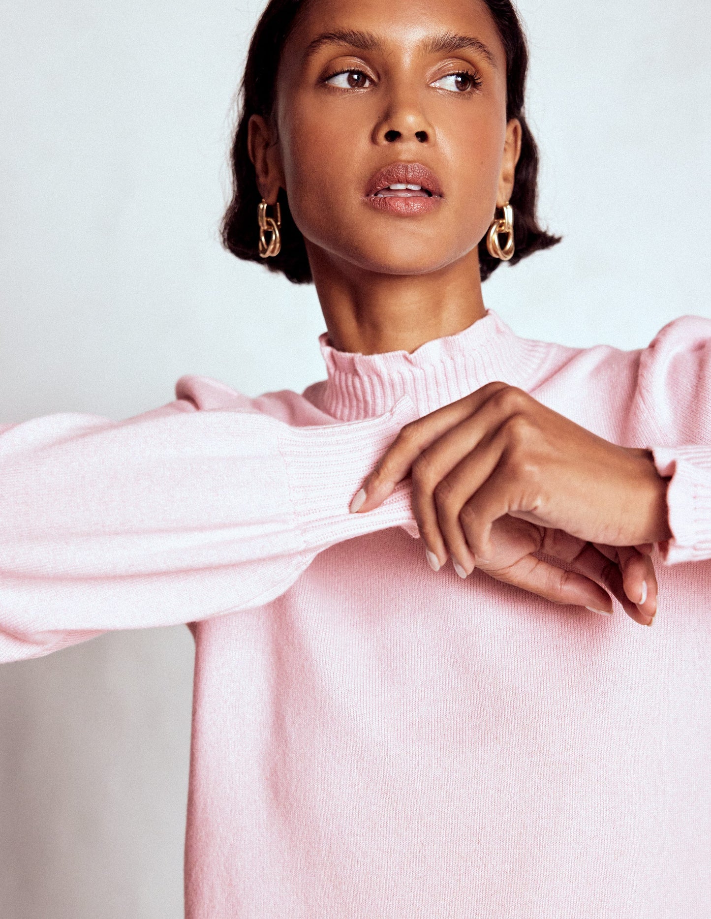 Frill Trim Cashmere Sweater-Chalk Pink
