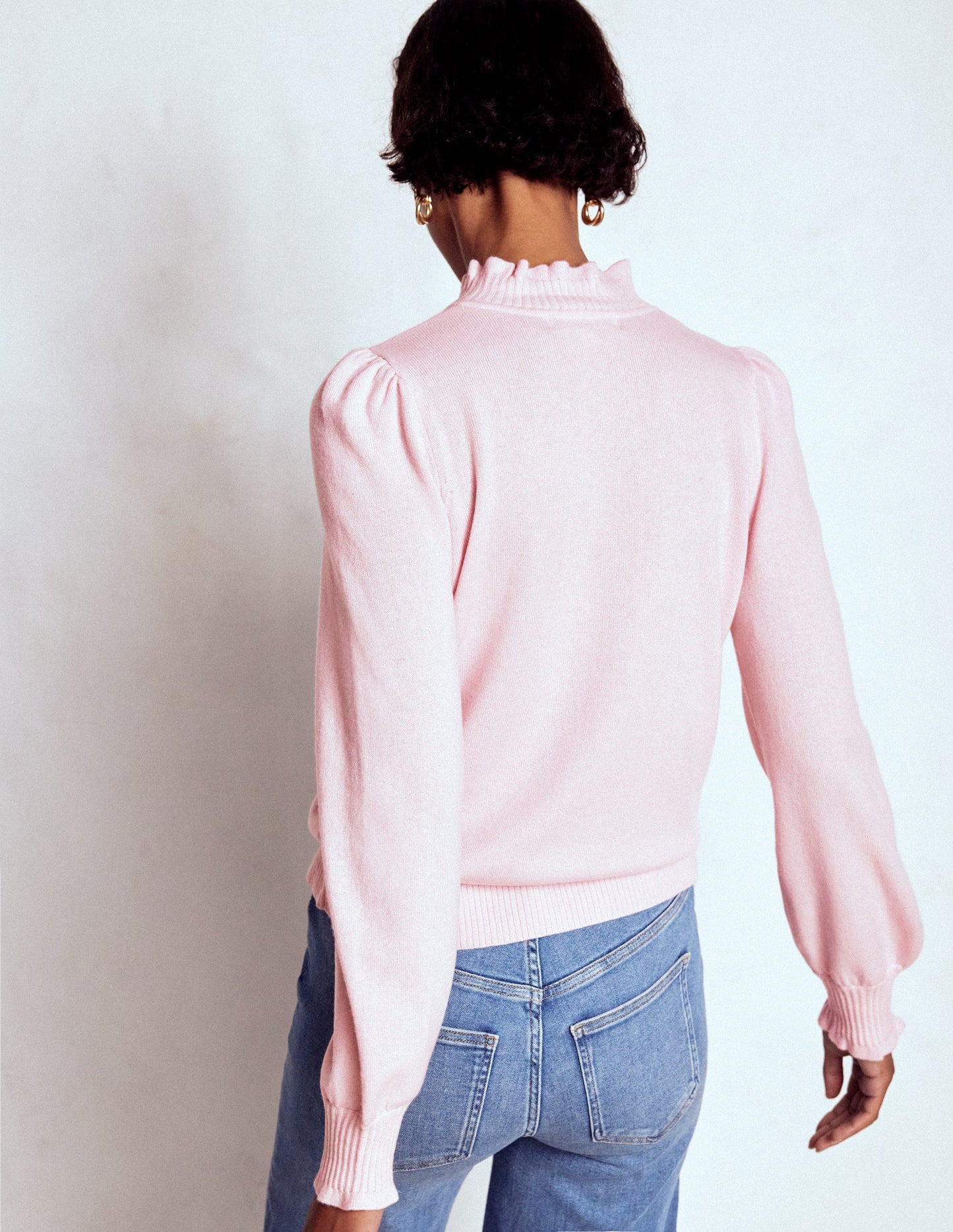 Frill Trim Cashmere Sweater-Chalk Pink