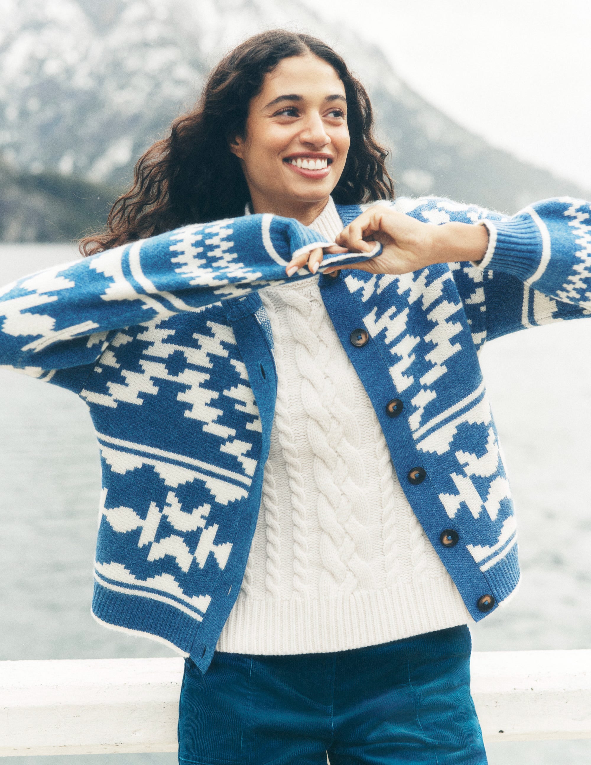 Abi Jacquard Cardigan-Denim Blue Aztec - Image 6