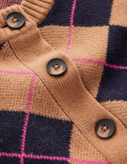 Abi Jacquard Cardigan-Camel, Navy Argyle-7