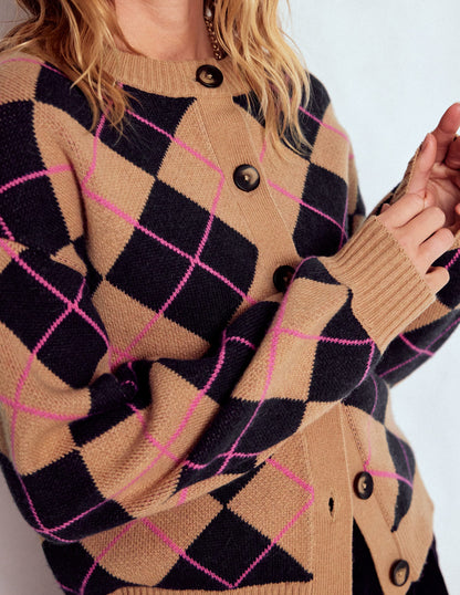 Abi Jacquard Cardigan-Camel, Navy Argyle-3