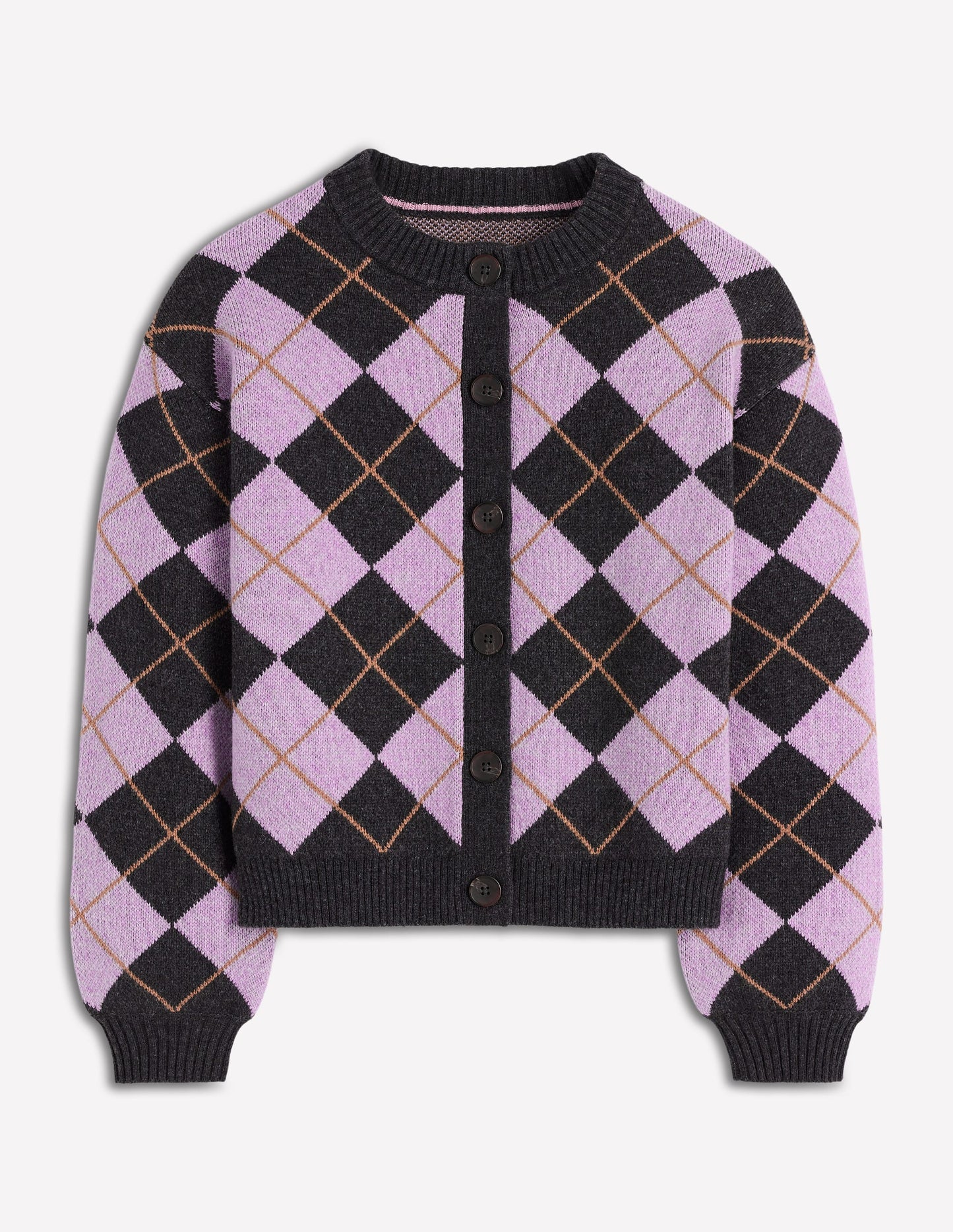 Abi Jacquard Cardigan-Lilac, Charcoal Melange Argyle