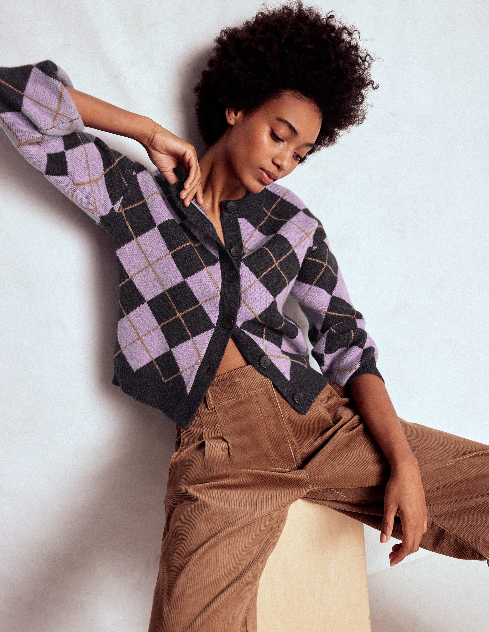 Abi Jacquard Cardigan-Lilac, Charcoal Melange Argyle-5