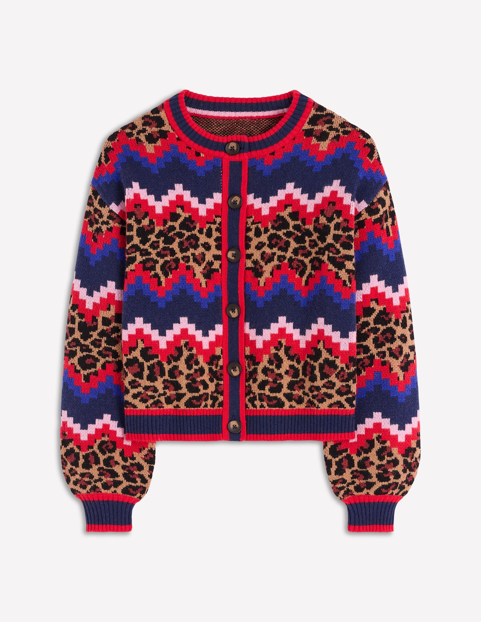 Abi Jacquard Cardigan-Multi Fair Isle, Leopard - Image 7