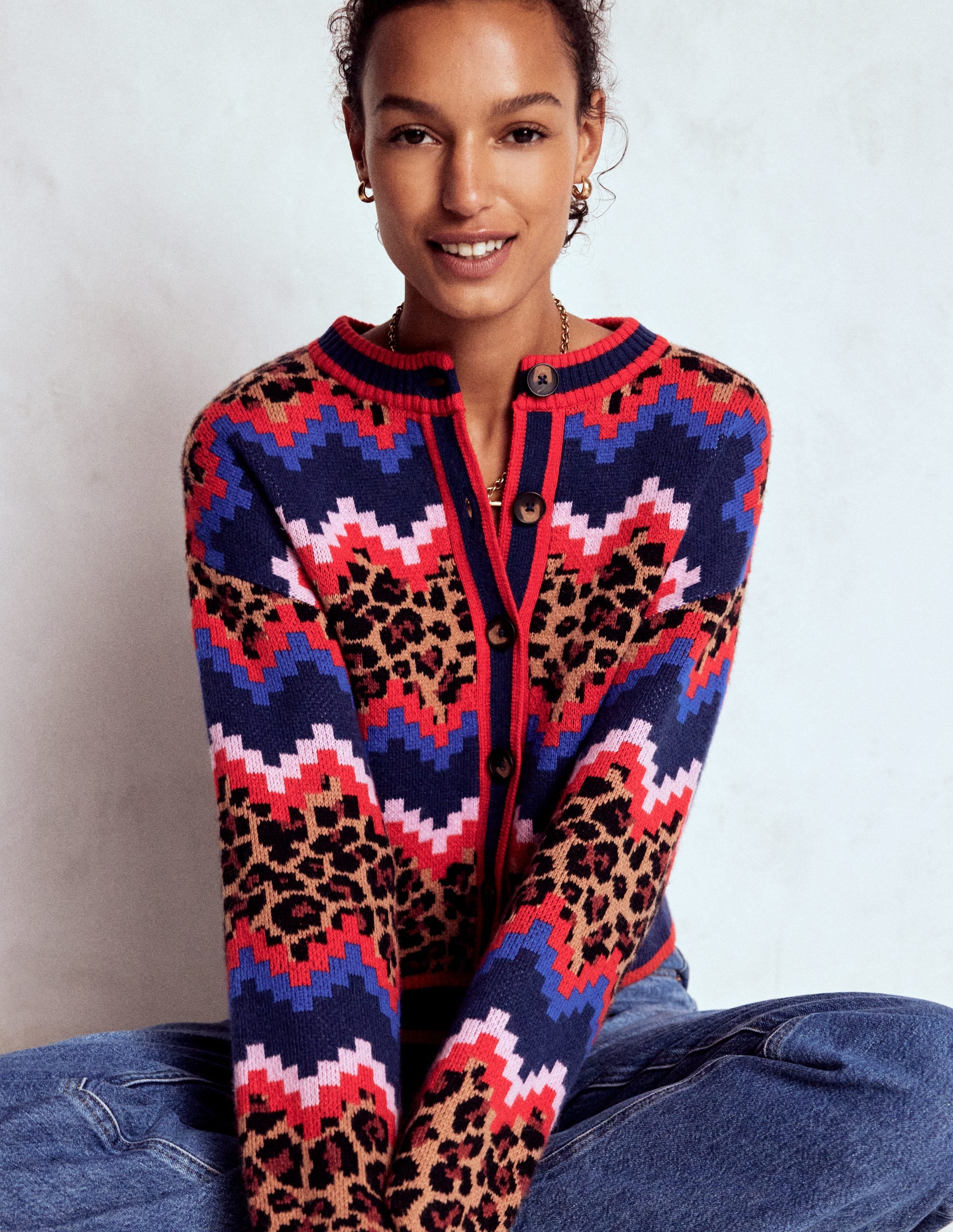 Abi Jacquard Cardigan-Multi Fair Isle, Leopard | Boden USA