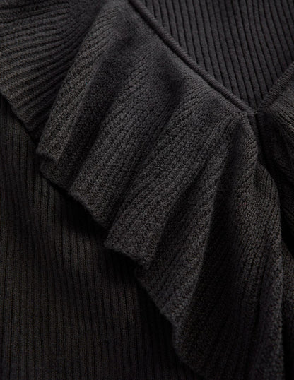 Ruffled Rib Henley Sweater-Black-6