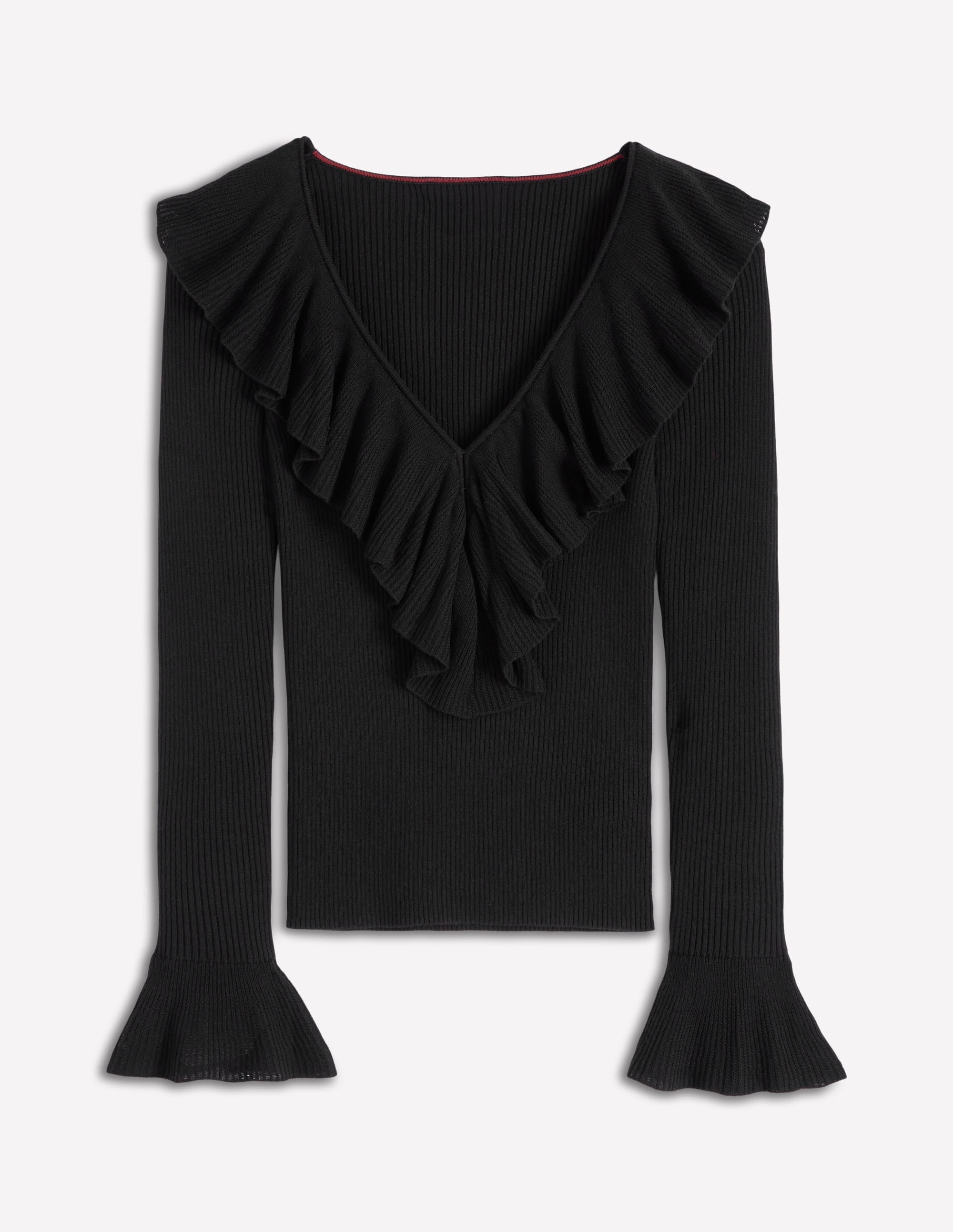 Ruffled Rib Henley Sweater-Black - Image 5